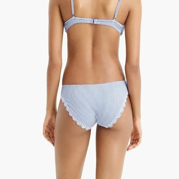 J.Crew Scalloped Bikini Bottom Blue Gingham Medium NWT - Picture 2 of 12